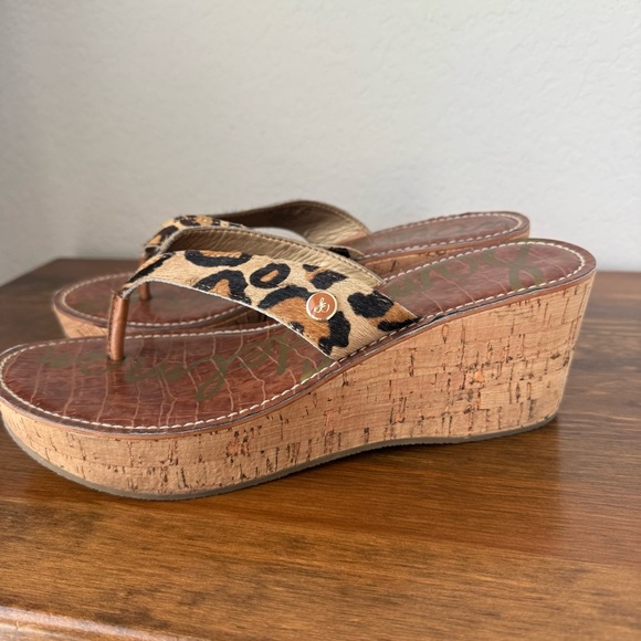 Sam Edelman ROMY Women's Leopard Print Cork Wedge Sandals Size 9.5M - Picture 2 of 7